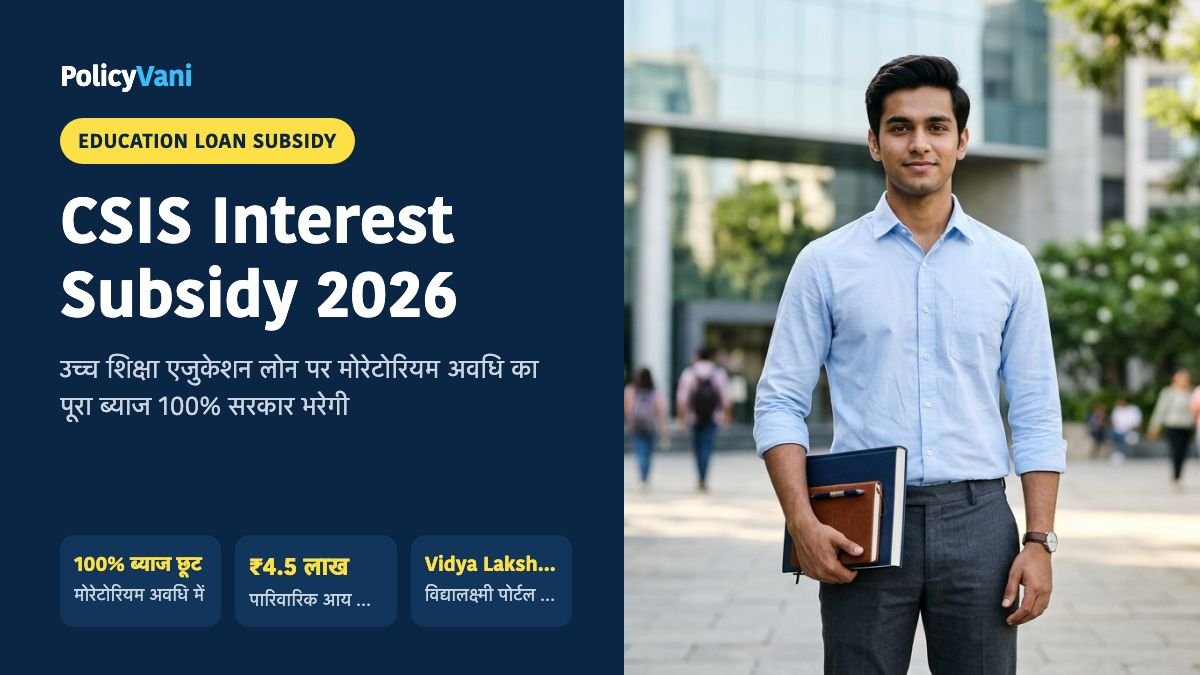 Central Sector Interest Subsidy (CSIS) 2026: एजुकेशन लोन पर 100% ब्याज माफी — नियम व विद्यालक्ष्मी पोर्टल