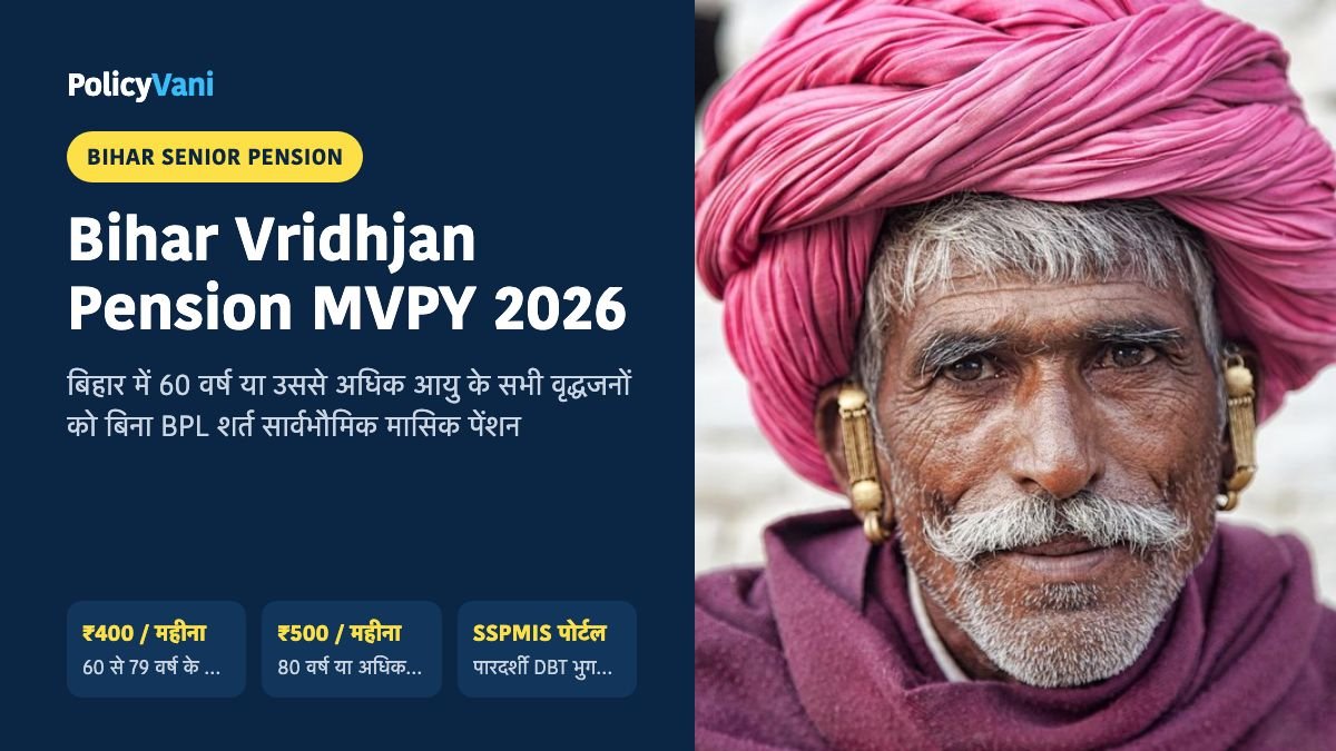 मुख्यमंत्री वृद्धजन पेंशन योजना बिहार 2026: 60 वर्ष से ऊपर सभी बुजुर्गों को ₹400 से ₹500 मासिक पेंशन — MVPY आवेदन
