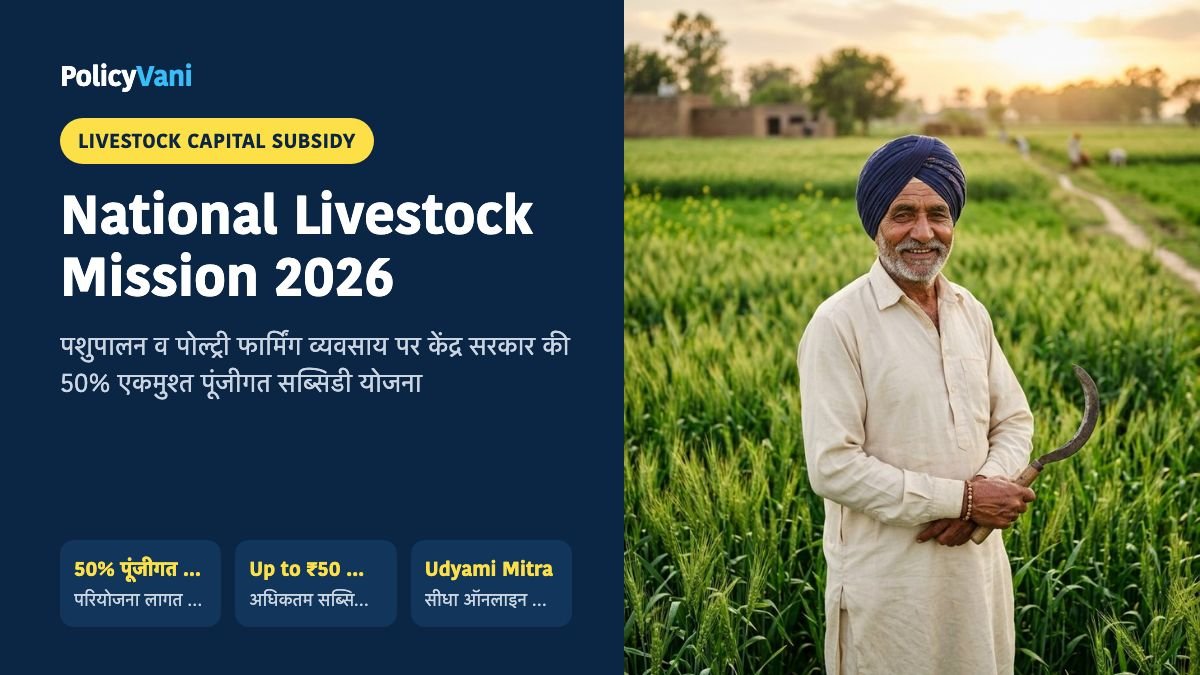 राष्ट्रीय पशुधन मिशन 2026: बकरी, भेड़ व मुर्गी पालन फार्म हेतु 50% पूंजीगत सब्सिडी (₹50 लाख तक) — NLM उद्यमिता योजना