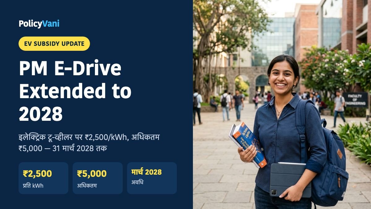 PM E-Drive Subsidy 2028 तक बढ़ी: इलेक्ट्रिक स्कूटर पर अब ₹2,500/kWh, अधिकतम ₹5,000 — नए नियम, पात्रता और e-Voucher