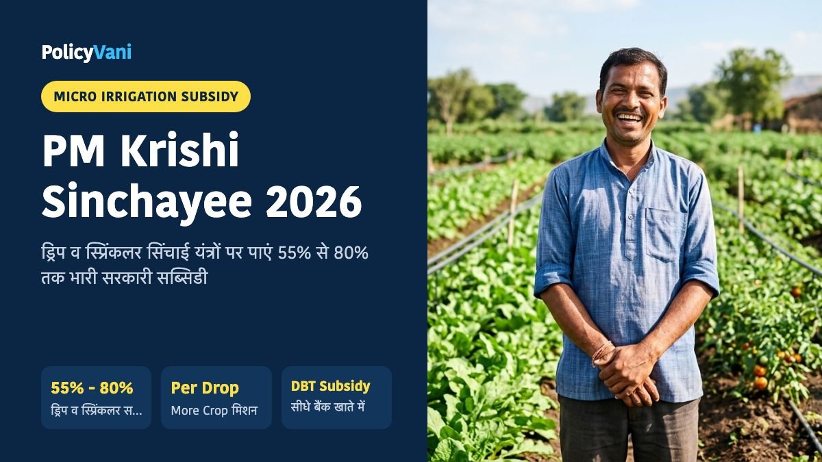 PM Krishi Sinchayee Yojana (PMKSY) 2026: ड्रिप व स्प्रिंकलर सिंचाई पर 55% से 80% सब्सिडी — ऑनलाइन आवेदन