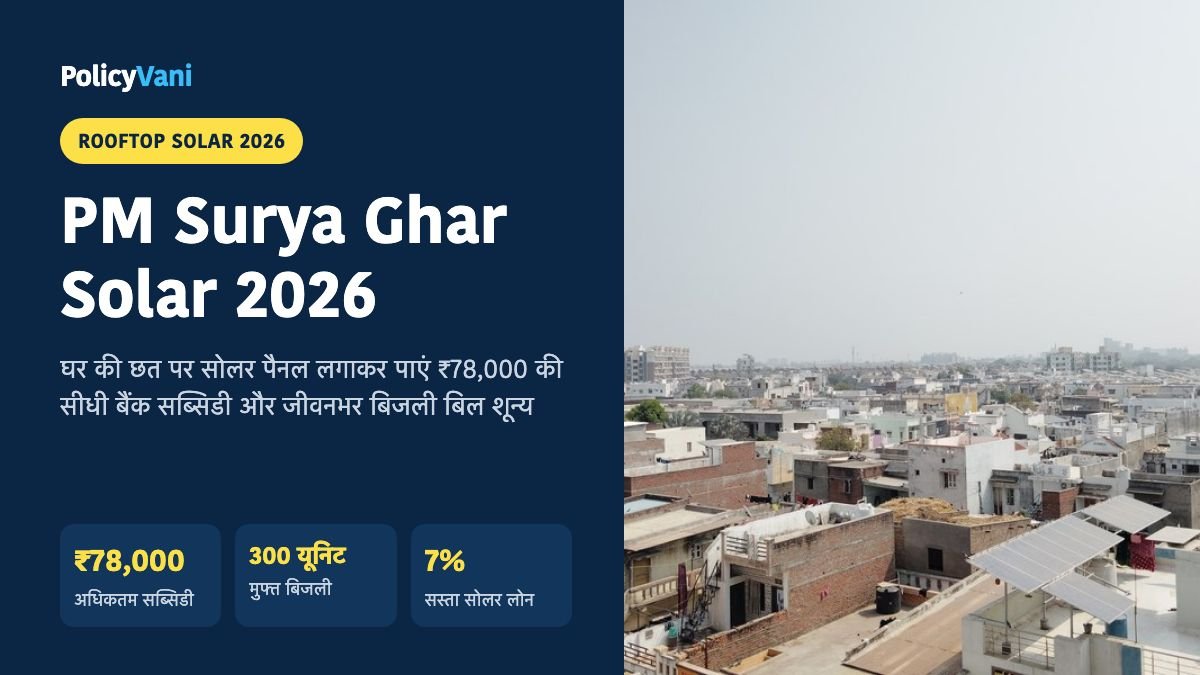 PM Surya Ghar Muft Bijli Yojana 2026: पीएम सूर्य घर योजना ₹78,000 सब्सिडी, 300 यूनिट मुफ्त बिजली और ऑनलाइन आवेदन
